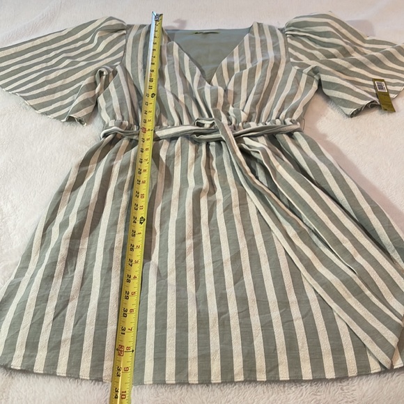 NWT Gianni Bini Sage/White Stripped Slip On Dress w/ shutter sleeves  Size Small - Picture 7 of 12